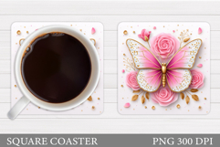 Butterflies Coaster Sublimation. Butterfly Coaster Design Product Image 1