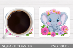 Cute Elephant Coaster. Elephant Flowers Coaster Sublimation Product Image 1