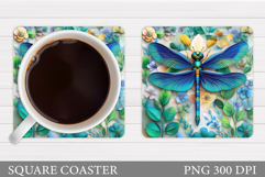 Dragonfly Coaster Design. Flowers Coaster Sublimation Product Image 1