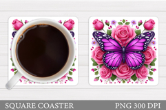 Butterflies Coaster Design. Butterfly Roses Coaster Product Image 1