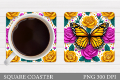 Butterflies Coaster Sublimation. Butterfly Coaster Design Product Image 1