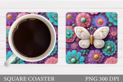 Butterflies Coaster Design. Butterfly Roses Coaster Product Image 1