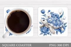 Turtle Coaster Sublimation. Turtle Flowers Coaster Design Product Image 1