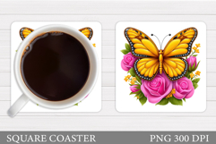 Butterfly Coaster Sublimation. Butterfly Flowers Coaster Product Image 1