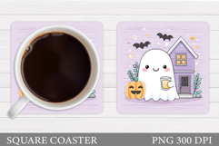 Cute Ghost Coaster Sublimation. Halloween Coaster Design Product Image 1