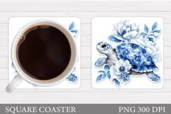 Turtle Coaster Sublimation. Turtle Flowers Coaster Design Product Image 1