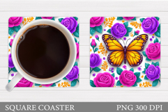 Butterflies Coaster Design. Butterfly Roses Coaster Product Image 1