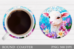 Cute Lamb Coaster Sublimation. Lamb Flowers Coaster Design Product Image 1