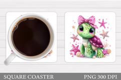 Cute Turtle Coaster Design. Cute Turtle Coaster Sublimation Product Image 1