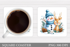 Cute Snowman Coaster Design. Christmas Coaster Sublimation Product Image 1