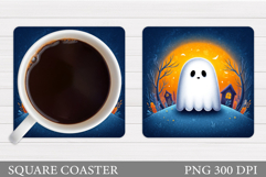 Cute Ghost Coaster Sublimation. Halloween Coaster Design Product Image 1