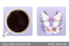 Butterfly Coaster Sublimation. Butterfly Flowers Coaster Product Image 1