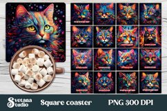 Cat square coaster sublimation PNG design bundle