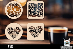 Lasercut Coasters Flower, Heart coaster svg cut file Product Image 1
