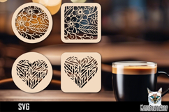 Lasercut Coasters Flower, Heart coaster svg cut file Product Image 1