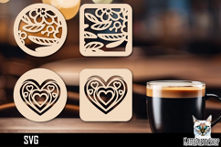 Lasercut Coasters Flower, Heart coaster svg cut file Product Image 1