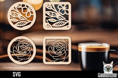 Lasercut Coasters Flower, Floral coaster svg cut file Product Image 1