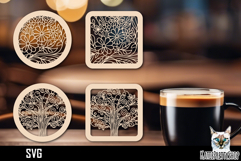 Lasercut Coasters Flower, Tree coaster svg cut file Product Image 1