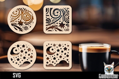 Lasercut Coasters night sky, Galaxy coaster svg cut file Product Image 1