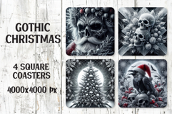 Gothic Christmas Coasters | Dark Santa, Skulls, Tree &amp; Raven Product Image 1