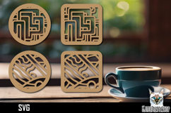 Lasercut Coasters Abstract geometric, Coffee coaster svg Product Image 1
