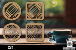 Lasercut Coasters Abstract geometric, Coffee coaster svg Product Image 1