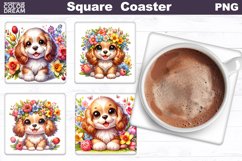 Cocker Spaniel Square Coaster | Dog Flowers Square Coaster Product Image 1