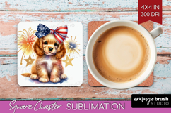 Cocker Spaniel Dog Square Coaster Patriotic Dog Coaster PNG Product Image 1