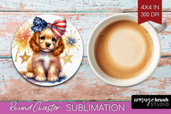 Cocker Spaniel Dog Round Coaster Patriotic Dog Coaster PNG Product Image 1