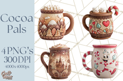 Wooden Hot Cocoa Clipart, Christmas Winter Clip Art PNG Product Image 1