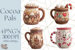 Wooden Hot Cocoa Clipart, Christmas Winter Clip Art PNG Product Image 1