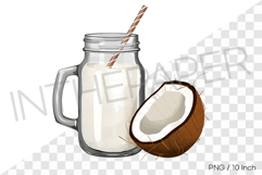 Coconut smoothie in glass jar PNG fruit cartoon summer art Product Image 1
