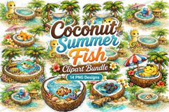 Coconut Summer Fish Clipart Bundle,Summer Fish PNG Designs Product Image 1