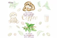 cute sloth clipart, watercolor clip art, coffee png, animal, Product Image 3