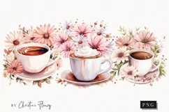 Watercolor Pink Floral Coffee | Wedding PNG Product Image 1