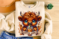 Coffee Addict PNG, Funny Highland Cow PNG, Sarcastic PNG Product Image 1