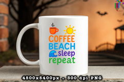 Coffee Beach Sleep Repeat Design PNG File