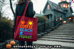 Coffee Beach Sleep Repeat Design PNG File