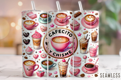 Cafecito Y Chisme Tumbler Wrap PNG, Coffee Tumbler, Mexican Product Image 1