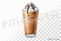 Blended frappuccino with chocolate drizzle glass PNG drink C Product Image 1