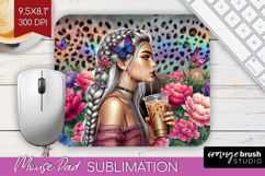 Floral Girl Mouse Pad Sublimation - Coffee Lover Mousepad Product Image 1