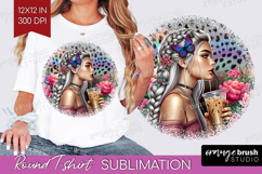 Floral Girl Round Tshirt Background - Coffee Lover PNG Product Image 1