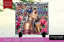 Floral Girl Slate PNG - Coffee Lover Square Slate Product Image 1
