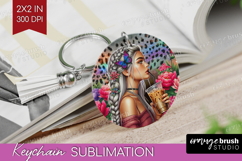 Floral Girl Keychain PNG - Coffee Lover Keychain Sublimation Product Image 1