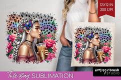 Floral Girl Tote Bag - Coffee Lover Tote Bag PNG Sublimation Product Image 1