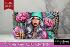Floral Girl Cosmetic Bag - Coffee Lover Makeup Bag PNG Product Image 1