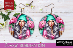 Floral Girl Round Earrings - Coffee Lover PNG Sublimation Product Image 1