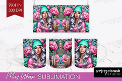 Floral Girl Mug Wrap - Coffee Lover Mug PNG Sublimation Product Image 1