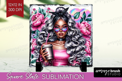 Floral Girl Slate PNG - Coffee Lover Square Slate Product Image 1