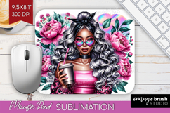 Floral Girl Mouse Pad Sublimation - Coffee Lover Mousepad Product Image 1
